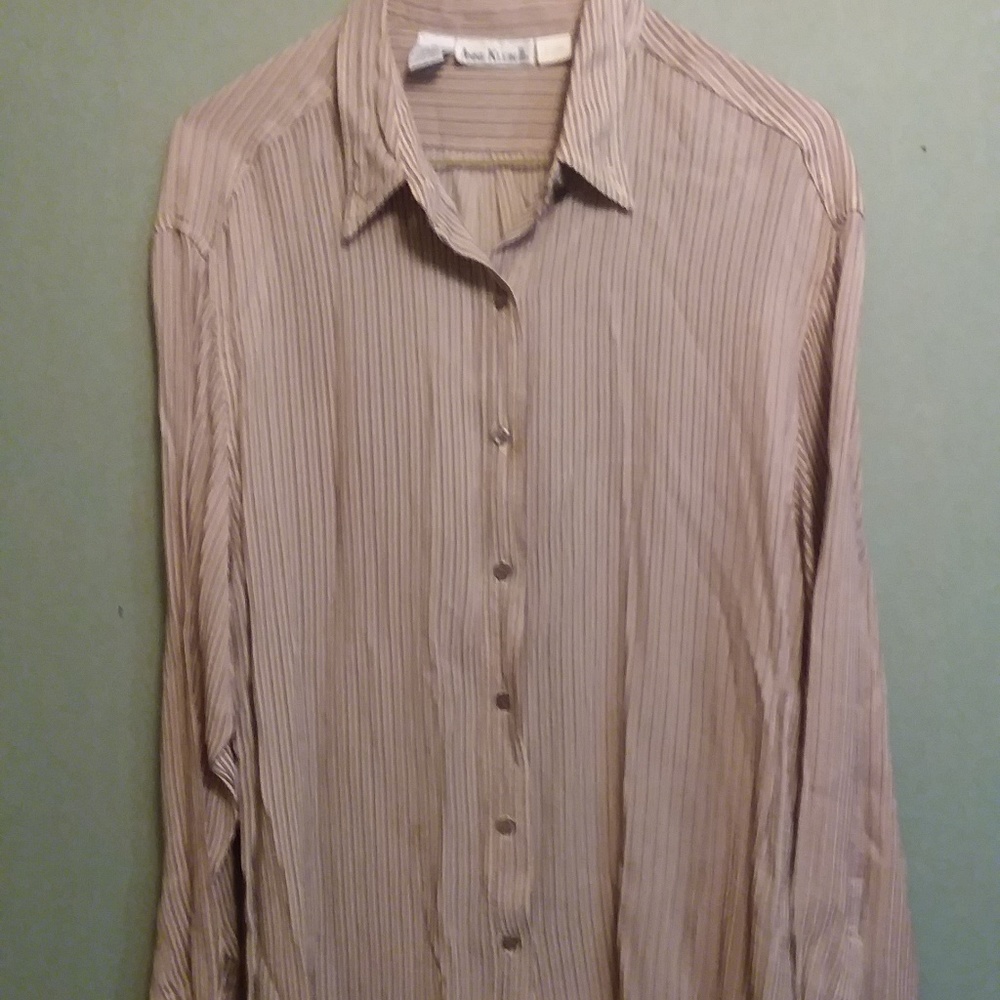 Anne Klein Pinstriped Button Up Blouse sz14